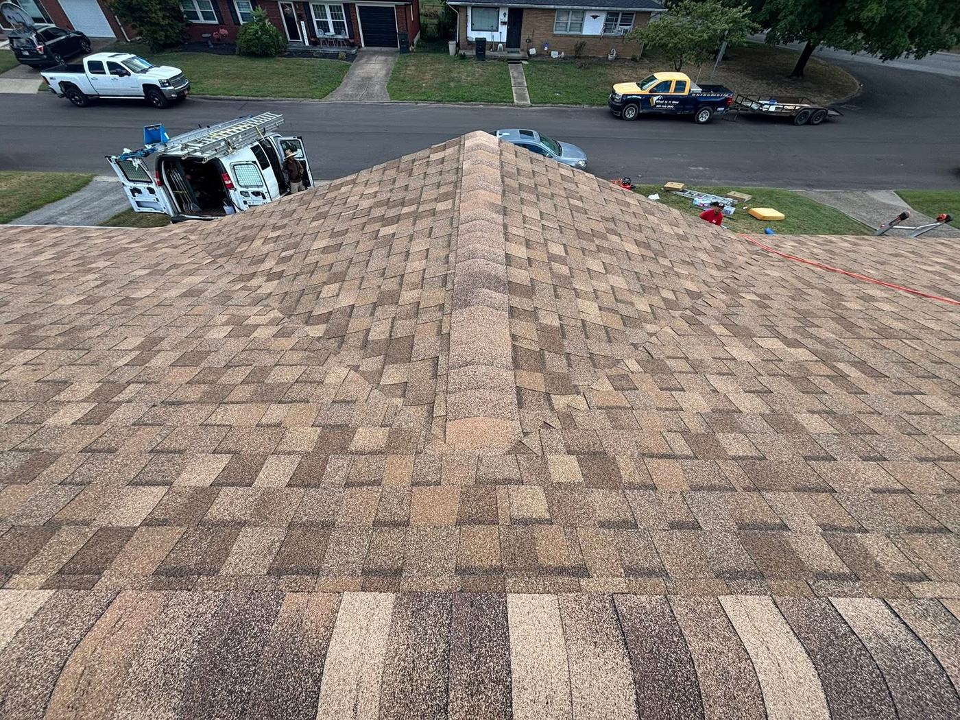 Finished brown shingle roof detail